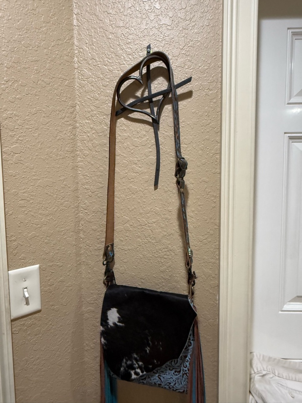 Myra Bag Black & Turquoise Cowhide Fringe Crossbody - Picture 2 of 6